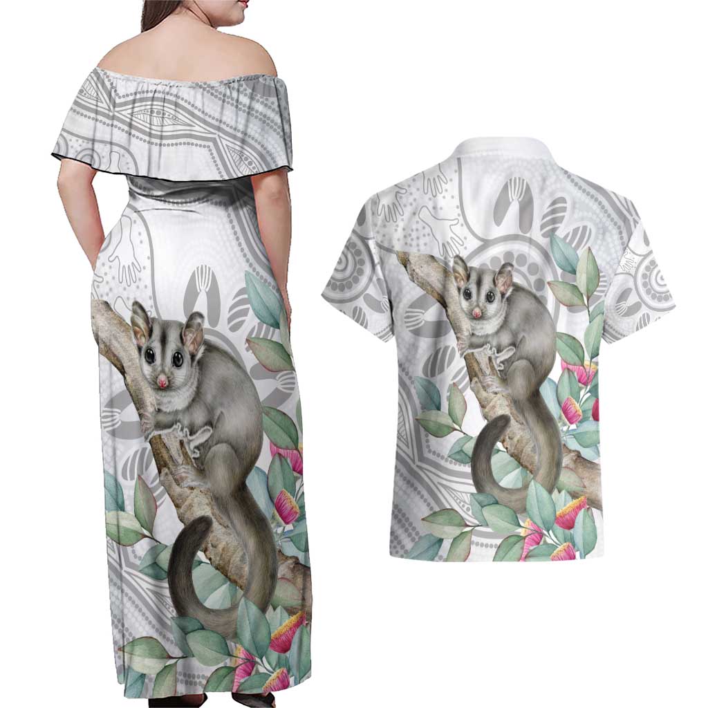 Australia Opossum Couples Matching Off Shoulder Maxi Dress and Hawaiian Shirt Aboriginal Art Gumtree Blossoms Grunge - Aussie Hoodie