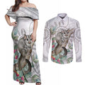 Australia Opossum Couples Matching Off Shoulder Maxi Dress and Long Sleeve Button Shirt Aboriginal Art Gumtree Blossoms Grunge - Aussie Hoodie