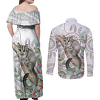 Australia Opossum Couples Matching Off Shoulder Maxi Dress and Long Sleeve Button Shirt Aboriginal Art Gumtree Blossoms Grunge - Aussie Hoodie