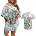 Australia Opossum Couples Matching Off Shoulder Short Dress and Hawaiian Shirt Aboriginal Art Gumtree Blossoms Grunge - Aussie Hoodie