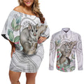 Australia Opossum Couples Matching Off Shoulder Short Dress and Long Sleeve Button Shirt Aboriginal Art Gumtree Blossoms Grunge - Aussie Hoodie
