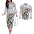 Australia Opossum Couples Matching Off The Shoulder Long Sleeve Dress and Long Sleeve Button Shirt Aboriginal Art Gumtree Blossoms Grunge - Aussie Hoodie