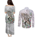 Australia Opossum Couples Matching Puletasi and Long Sleeve Button Shirt Aboriginal Art Gumtree Blossoms Grunge - Aussie Hoodie