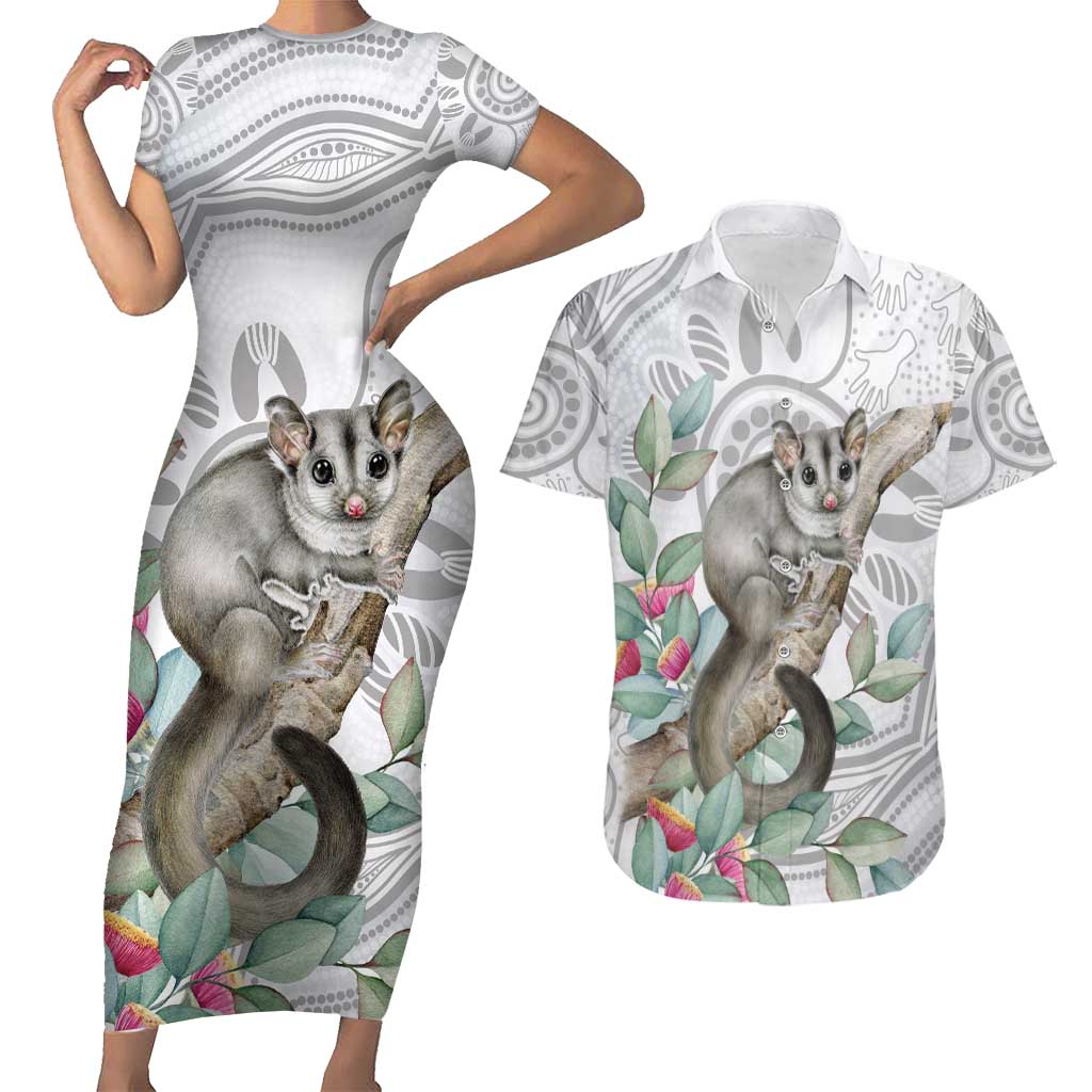 Australia Opossum Couples Matching Short Sleeve Bodycon Dress and Hawaiian Shirt Aboriginal Art Gumtree Blossoms Grunge - Aussie Hoodie