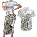 Australia Opossum Couples Matching Short Sleeve Bodycon Dress and Hawaiian Shirt Aboriginal Art Gumtree Blossoms Grunge - Aussie Hoodie