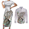 Australia Opossum Couples Matching Short Sleeve Bodycon Dress and Long Sleeve Button Shirt Aboriginal Art Gumtree Blossoms Grunge - Aussie Hoodie