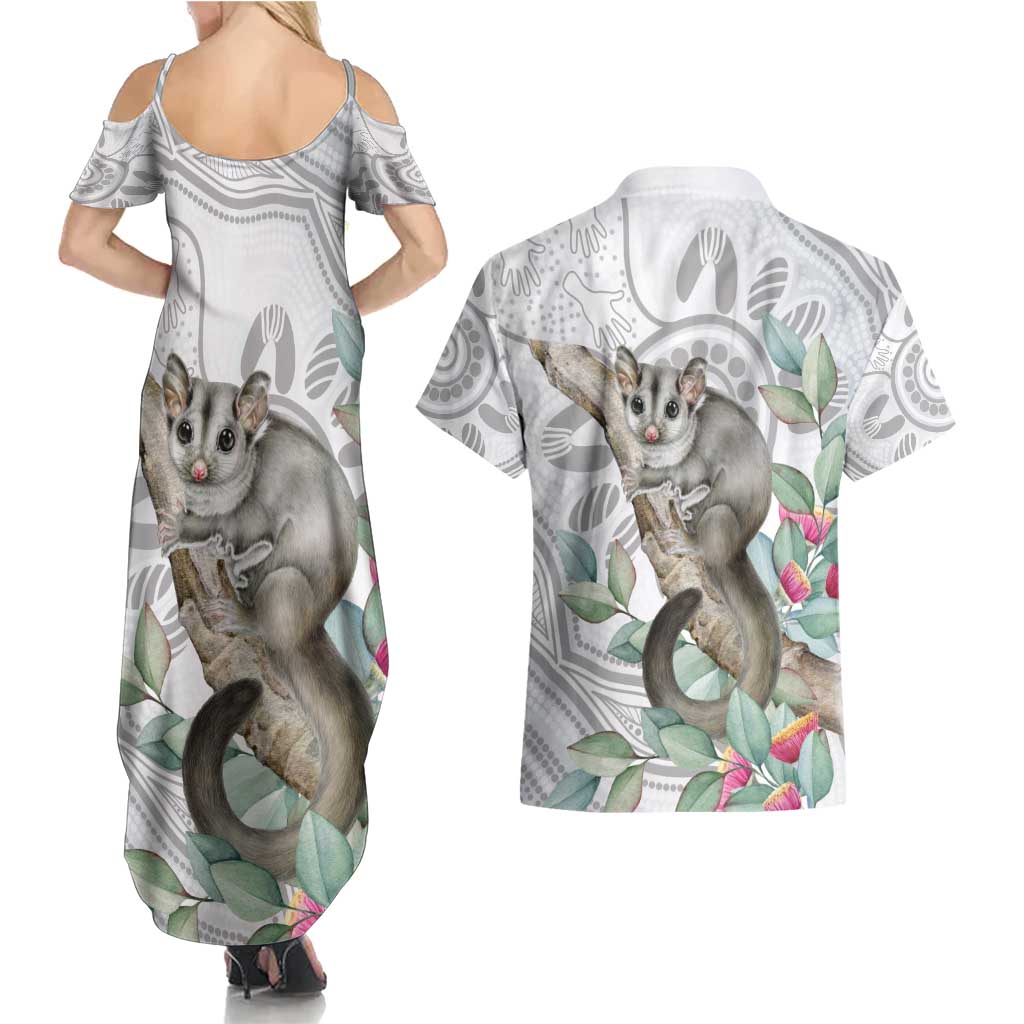 Australia Opossum Couples Matching Summer Maxi Dress and Hawaiian Shirt Aboriginal Art Gumtree Blossoms Grunge - Aussie Hoodie
