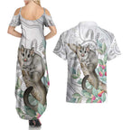 Australia Opossum Couples Matching Summer Maxi Dress and Hawaiian Shirt Aboriginal Art Gumtree Blossoms Grunge - Aussie Hoodie