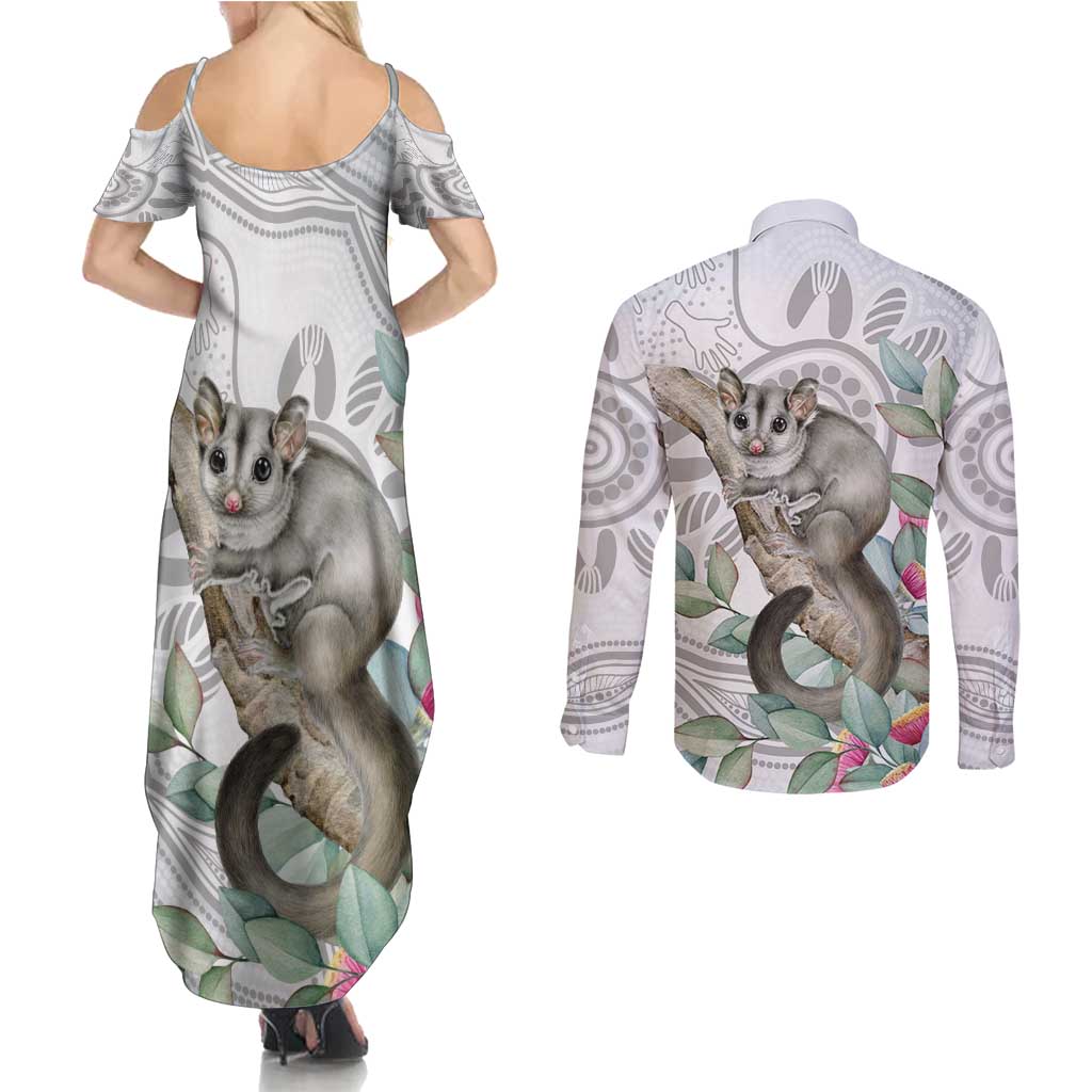 Australia Opossum Couples Matching Summer Maxi Dress and Long Sleeve Button Shirt Aboriginal Art Gumtree Blossoms Grunge - Aussie Hoodie