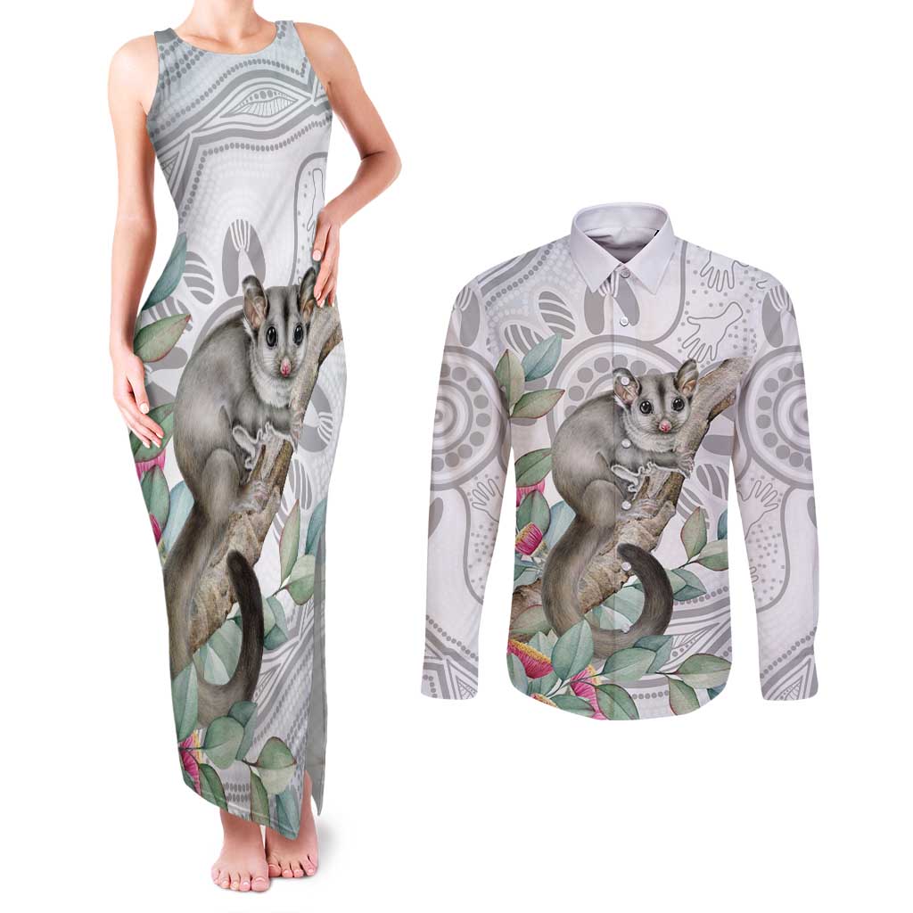 Australia Opossum Couples Matching Tank Maxi Dress and Long Sleeve Button Shirt Aboriginal Art Gumtree Blossoms Grunge - Aussie Hoodie