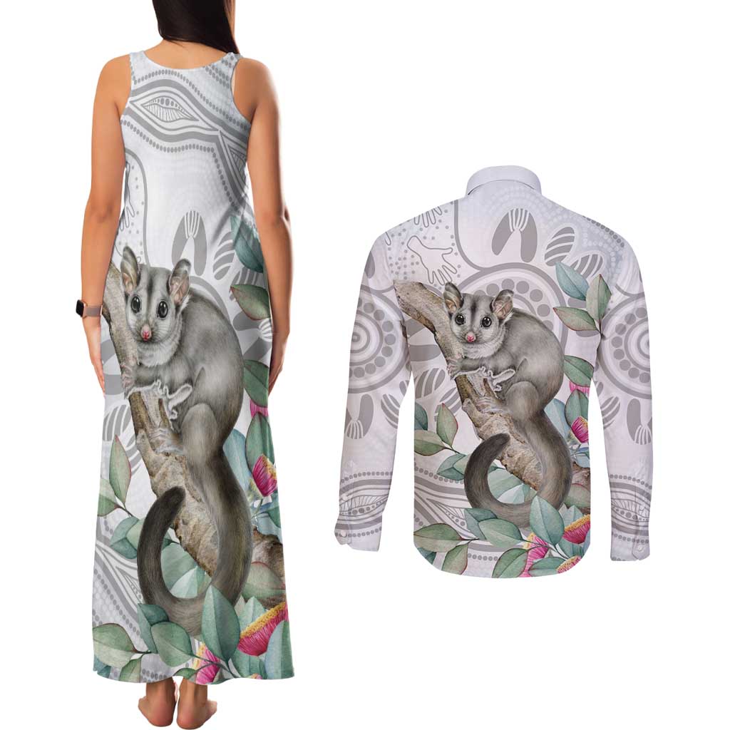 Australia Opossum Couples Matching Tank Maxi Dress and Long Sleeve Button Shirt Aboriginal Art Gumtree Blossoms Grunge - Aussie Hoodie