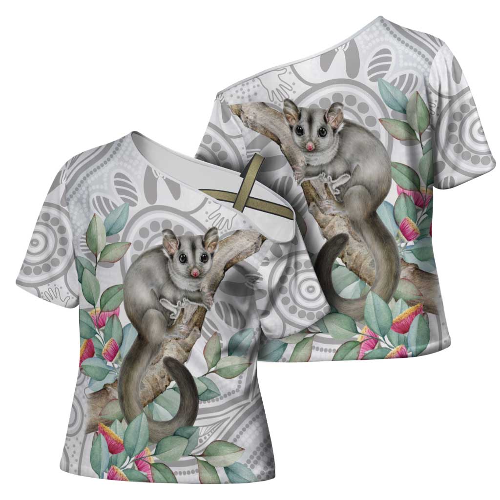 Australia Opossum Cross Shoulder Shirt Aboriginal Art Gumtree Blossoms Grunge - Aussie Hoodie