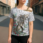Australia Opossum Cross Shoulder Shirt Aboriginal Art Gumtree Blossoms Grunge - Aussie Hoodie