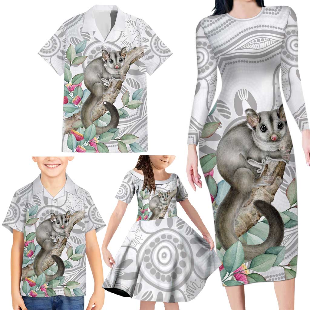 Australia Opossum Family Matching Long Sleeve Bodycon Dress and Hawaiian Shirt Aboriginal Art Gumtree Blossoms Grunge - Aussie Hoodie