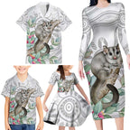 Australia Opossum Family Matching Long Sleeve Bodycon Dress and Hawaiian Shirt Aboriginal Art Gumtree Blossoms Grunge - Aussie Hoodie