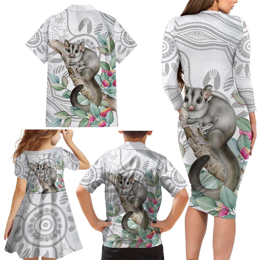 Australia Opossum Family Matching Long Sleeve Bodycon Dress and Hawaiian Shirt Aboriginal Art Gumtree Blossoms Grunge - Aussie Hoodie