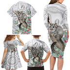 Australia Opossum Family Matching Long Sleeve Bodycon Dress and Hawaiian Shirt Aboriginal Art Gumtree Blossoms Grunge - Aussie Hoodie