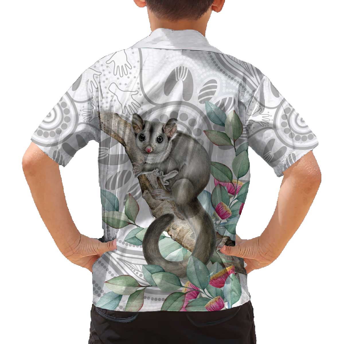 Australia Opossum Family Matching Off The Shoulder Long Sleeve Dress and Hawaiian Shirt Aboriginal Art Gumtree Blossoms Grunge - Aussie Hoodie