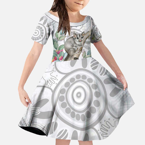 Australia Opossum Family Matching Off The Shoulder Long Sleeve Dress and Hawaiian Shirt Aboriginal Art Gumtree Blossoms Grunge - Aussie Hoodie
