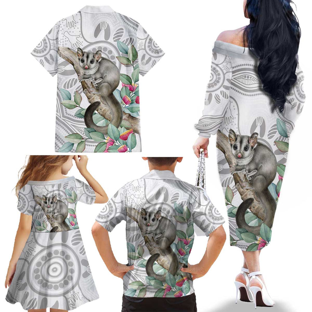 Australia Opossum Family Matching Off The Shoulder Long Sleeve Dress and Hawaiian Shirt Aboriginal Art Gumtree Blossoms Grunge - Aussie Hoodie