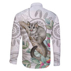 Australia Opossum Family Matching Off The Shoulder Long Sleeve Dress and Hawaiian Shirt Aboriginal Art Gumtree Blossoms Grunge - Aussie Hoodie