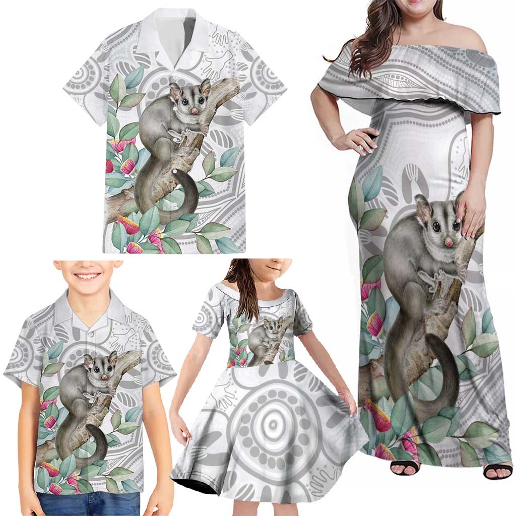 Australia Opossum Family Matching Off Shoulder Maxi Dress and Hawaiian Shirt Aboriginal Art Gumtree Blossoms Grunge - Aussie Hoodie