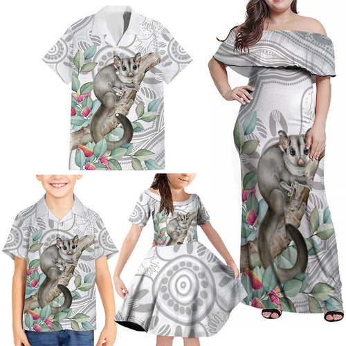 Australia Opossum Family Matching Off Shoulder Maxi Dress and Hawaiian Shirt Aboriginal Art Gumtree Blossoms Grunge - Aussie Hoodie