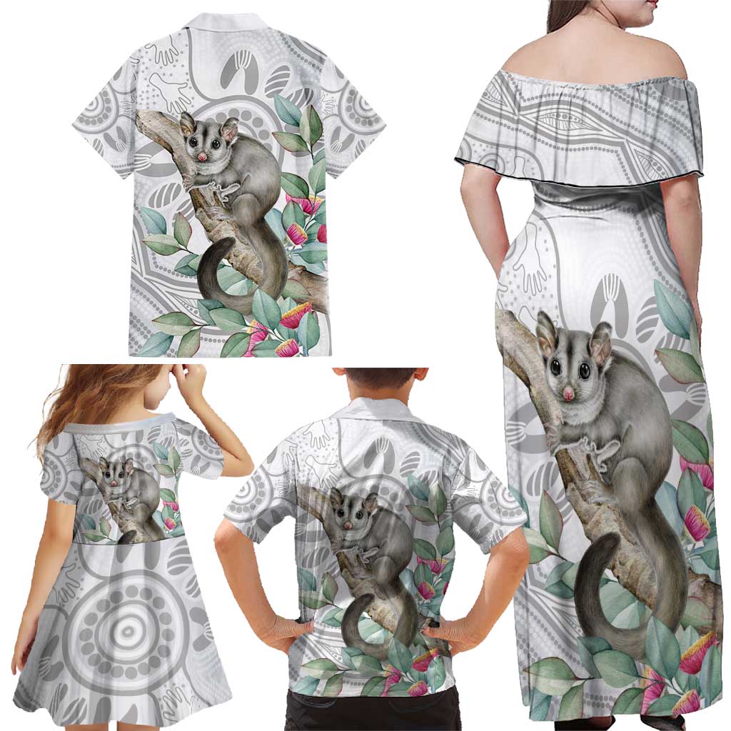 Australia Opossum Family Matching Off Shoulder Maxi Dress and Hawaiian Shirt Aboriginal Art Gumtree Blossoms Grunge - Aussie Hoodie