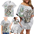 Australia Opossum Family Matching Off Shoulder Short Dress and Hawaiian Shirt Aboriginal Art Gumtree Blossoms Grunge - Aussie Hoodie