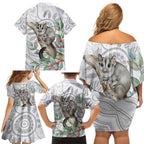 Australia Opossum Family Matching Off Shoulder Short Dress and Hawaiian Shirt Aboriginal Art Gumtree Blossoms Grunge - Aussie Hoodie