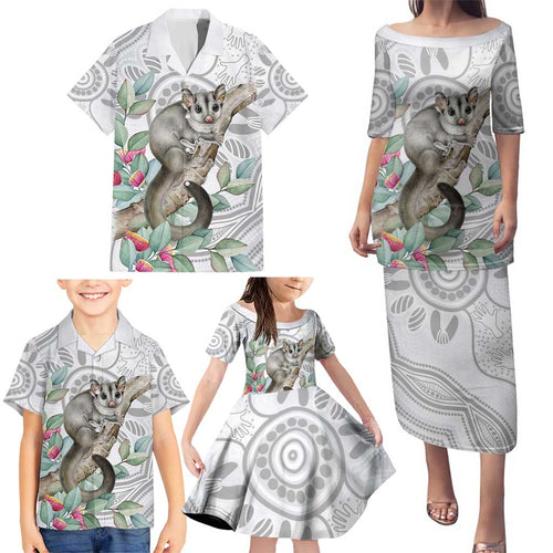 Australia Opossum Family Matching Puletasi and Hawaiian Shirt Aboriginal Art Gumtree Blossoms Grunge - Aussie Hoodie