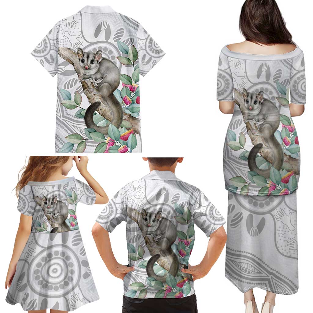 Australia Opossum Family Matching Puletasi and Hawaiian Shirt Aboriginal Art Gumtree Blossoms Grunge - Aussie Hoodie