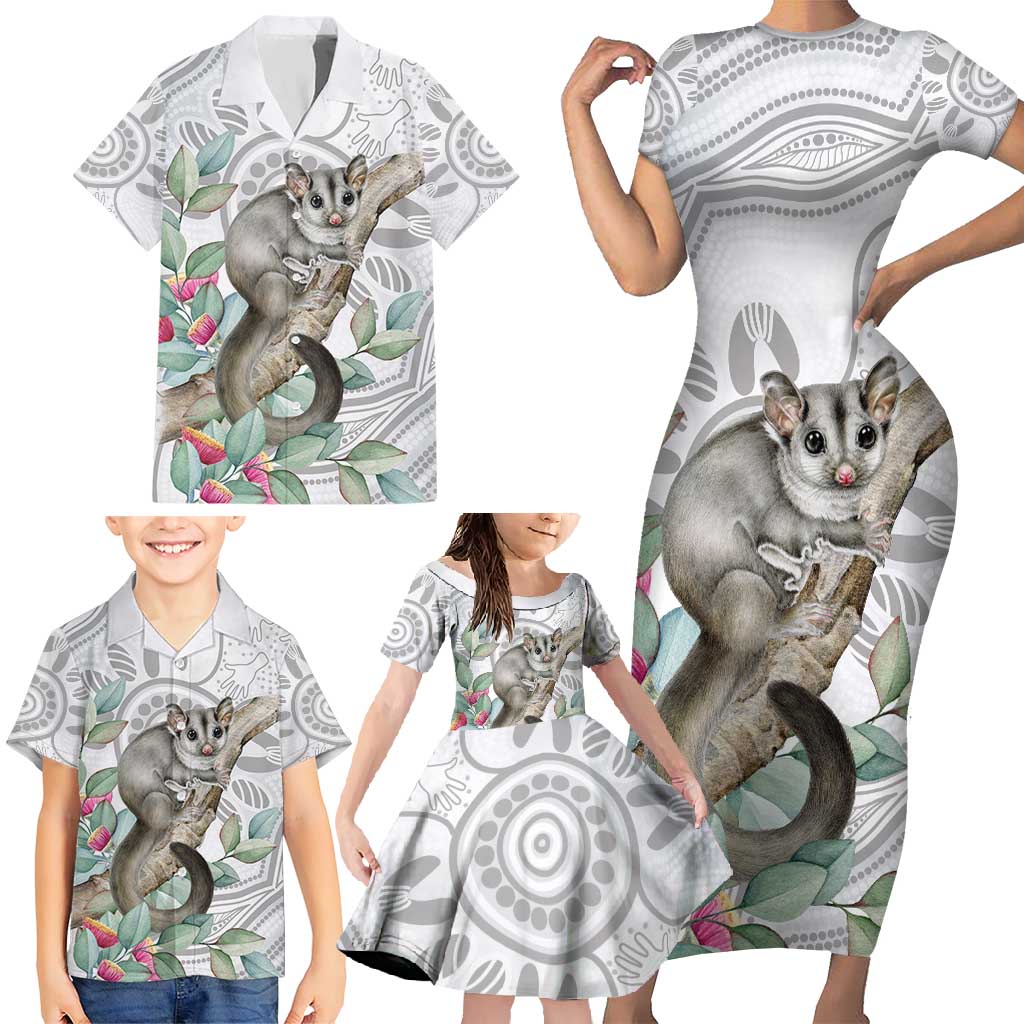 Australia Opossum Family Matching Short Sleeve Bodycon Dress and Hawaiian Shirt Aboriginal Art Gumtree Blossoms Grunge - Aussie Hoodie