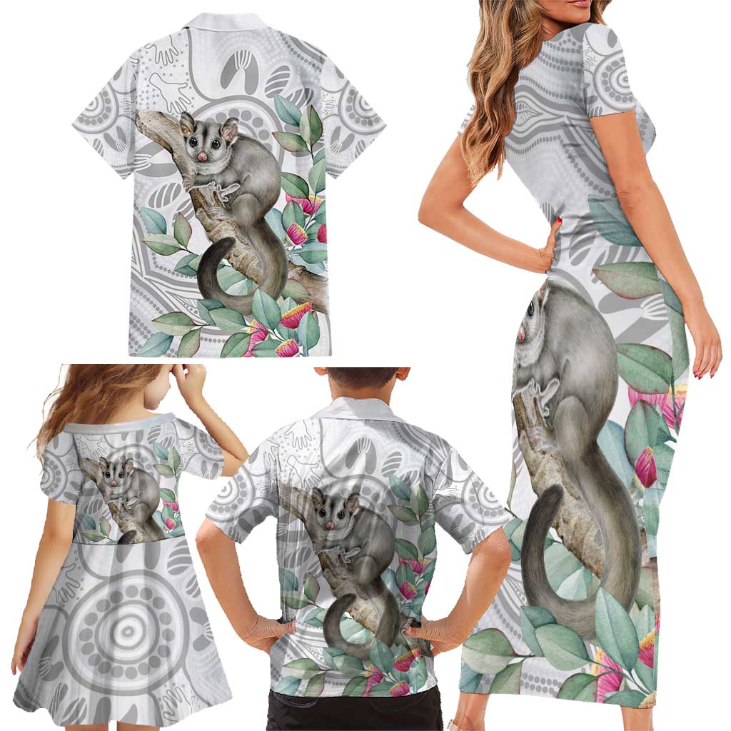 Australia Opossum Family Matching Short Sleeve Bodycon Dress and Hawaiian Shirt Aboriginal Art Gumtree Blossoms Grunge - Aussie Hoodie