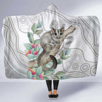 Australia Opossum Hooded Blanket Aboriginal Art Gumtree Blossoms Grunge - Aussie Hoodie