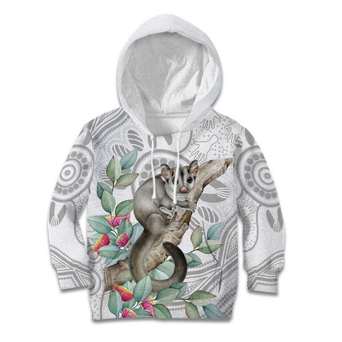 Australia Opossum Kid Hoodie Aboriginal Art Gumtree Blossoms Grunge - Aussie Hoodie