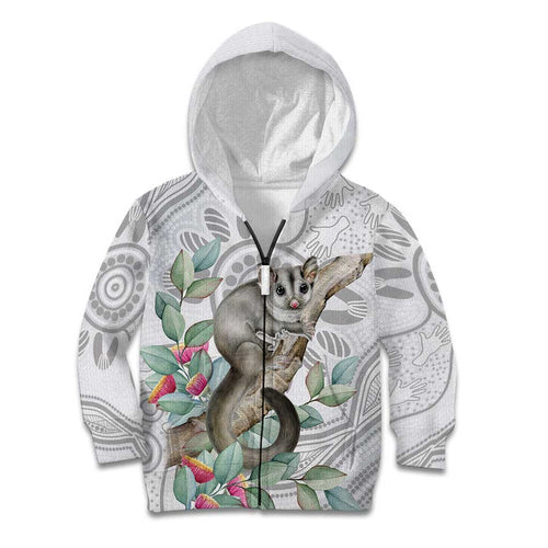 Australia Opossum Kid Hoodie Aboriginal Art Gumtree Blossoms Grunge - Aussie Hoodie