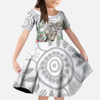 Australia Opossum Kid Short Sleeve Dress Aboriginal Art Gumtree Blossoms Grunge - Aussie Hoodie