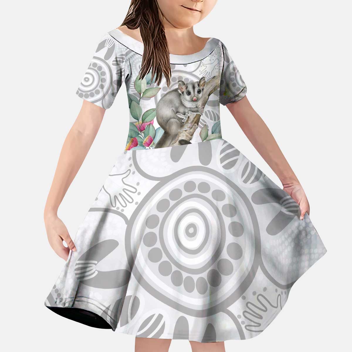 Australia Opossum Kid Short Sleeve Dress Aboriginal Art Gumtree Blossoms Grunge - Aussie Hoodie