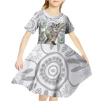 Australia Opossum Kid Short Sleeve Dress Aboriginal Art Gumtree Blossoms Grunge - Aussie Hoodie