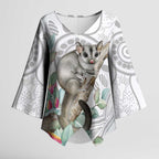 Australia Opossum Kimono Sleeve Blouse Aboriginal Art Gumtree Blossoms Grunge - Aussie Hoodie