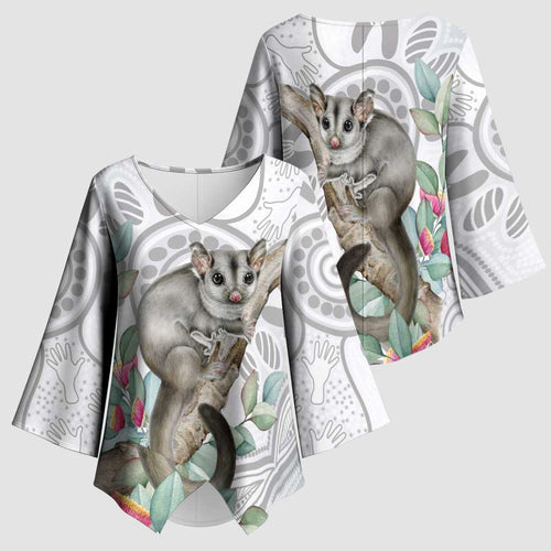 Australia Opossum Kimono Sleeve Blouse Aboriginal Art Gumtree Blossoms Grunge - Aussie Hoodie