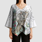 Australia Opossum Kimono Sleeve Blouse Aboriginal Art Gumtree Blossoms Grunge - Aussie Hoodie