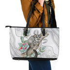 Australia Opossum Leather Tote Bag Aboriginal Art Gumtree Blossoms Grunge - Aussie Hoodie