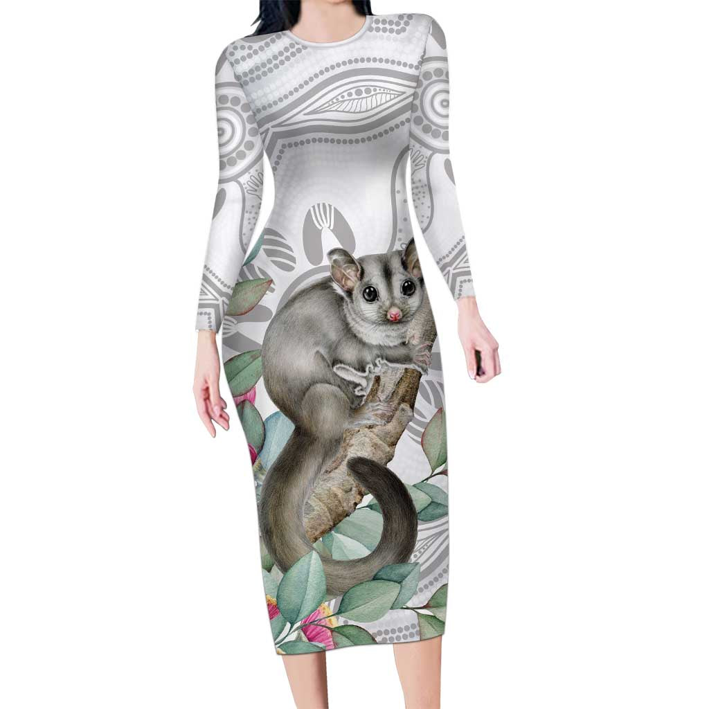 Australia Opossum Long Sleeve Bodycon Dress Aboriginal Art Gumtree Blossoms Grunge - Aussie Hoodie