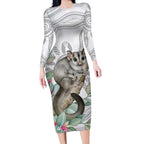 Australia Opossum Long Sleeve Bodycon Dress Aboriginal Art Gumtree Blossoms Grunge - Aussie Hoodie