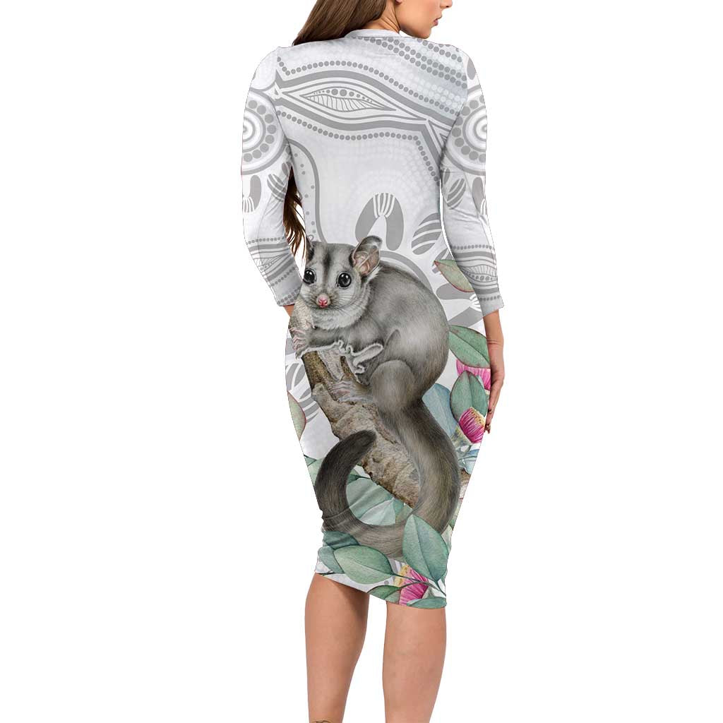 Australia Opossum Long Sleeve Bodycon Dress Aboriginal Art Gumtree Blossoms Grunge - Aussie Hoodie