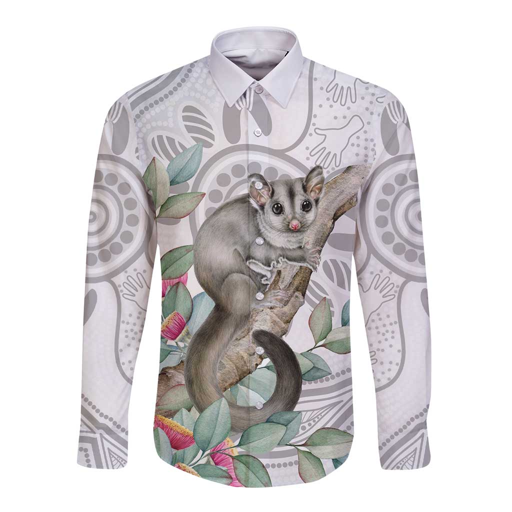 Australia Opossum Long Sleeve Button Shirt Aboriginal Art Gumtree Blossoms Grunge - Aussie Hoodie