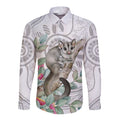 Australia Opossum Long Sleeve Button Shirt Aboriginal Art Gumtree Blossoms Grunge - Aussie Hoodie