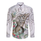 Australia Opossum Long Sleeve Button Shirt Aboriginal Art Gumtree Blossoms Grunge - Aussie Hoodie